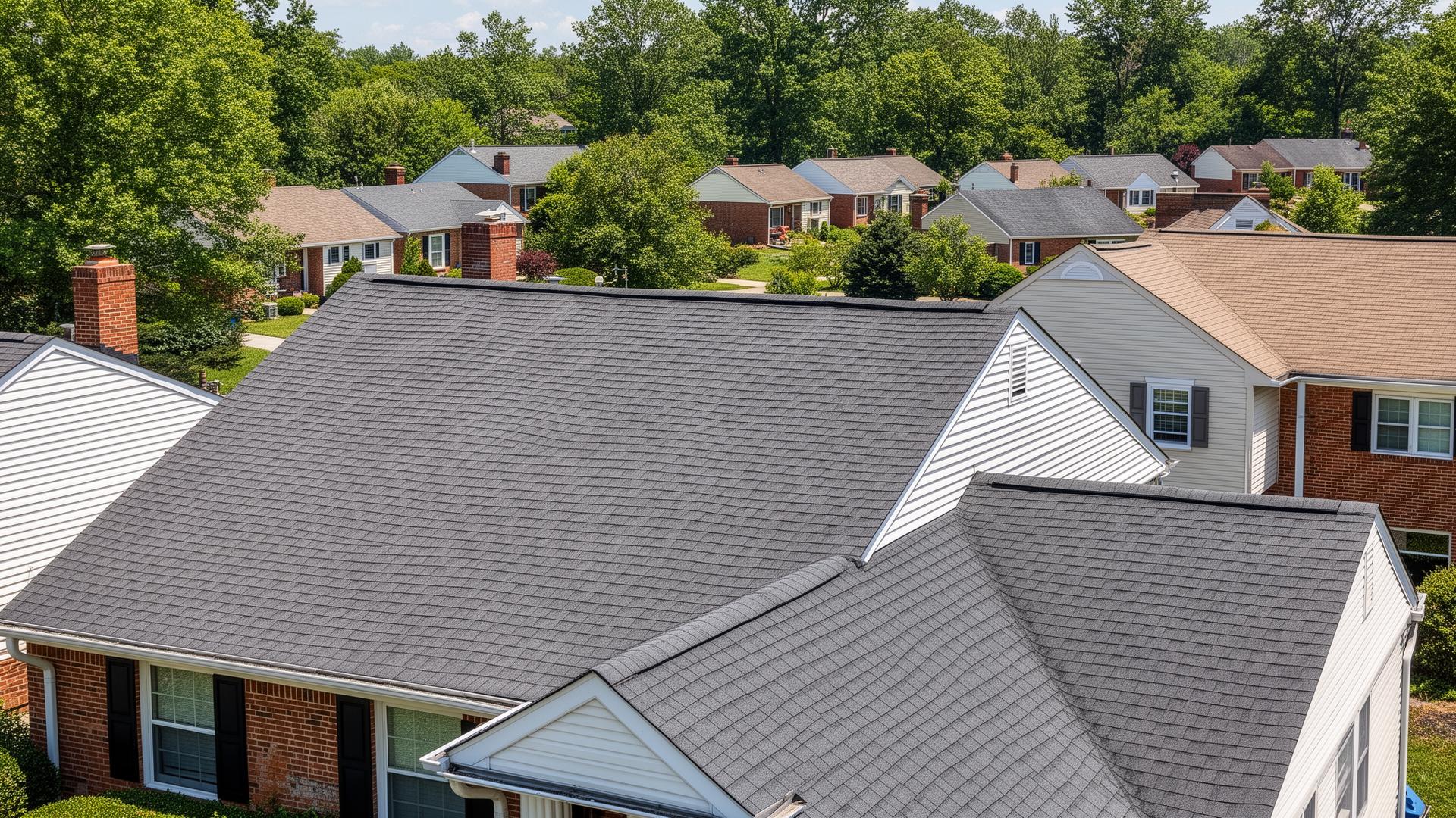 Roofing contractor working on a residential home in Randallstown, MD
