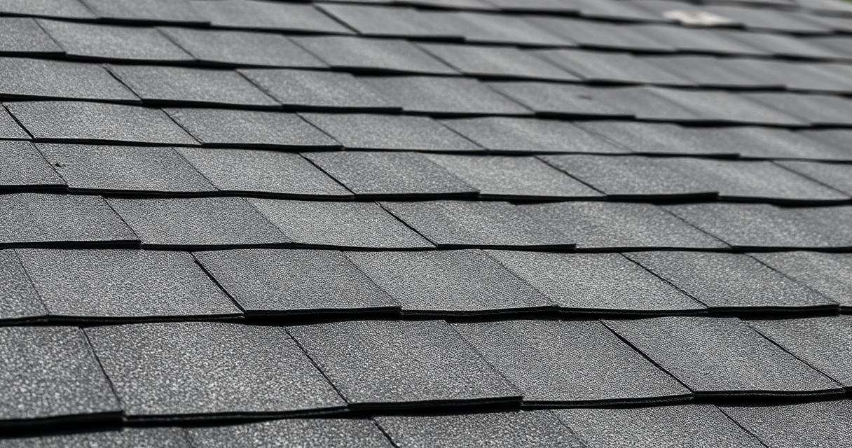 Close-up of weathered asphalt shingles with granule loss and curled edges on a residential roof